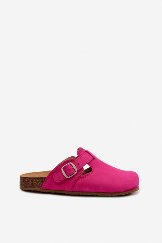 Pantofole in pelle Mule con fibbie di colore rosa di Zazoo
