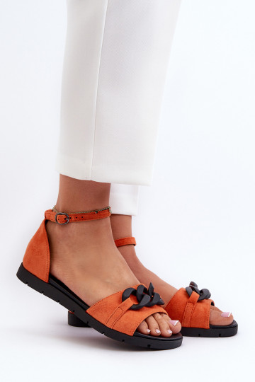 Sandali piatti da donna con catene in arancione Vinceza 17320 2
