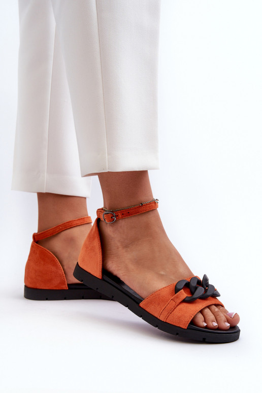 Sandali bassi da donna con catene Vinceza 17320 colore arancione