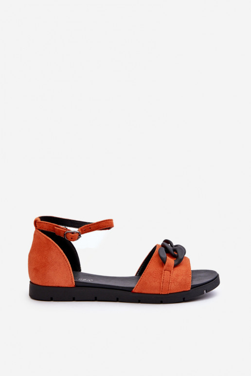Sandali piatti da donna con catene in arancione Vinceza 17320