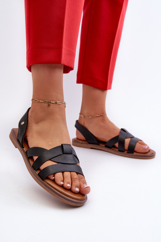 Sandali bassi da donna in ecopelle Vinceza 17347 colore nero