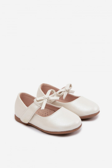 Ballerine per bambini con chiusure adesive e fiocchi color avorio Drippy