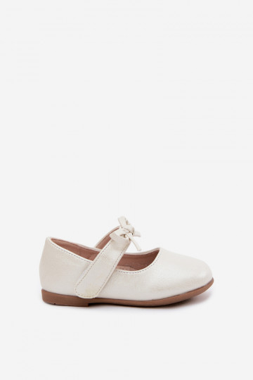 Ballerine per bambini con chiusure adesive e fiocchi color avorio Drippy 2