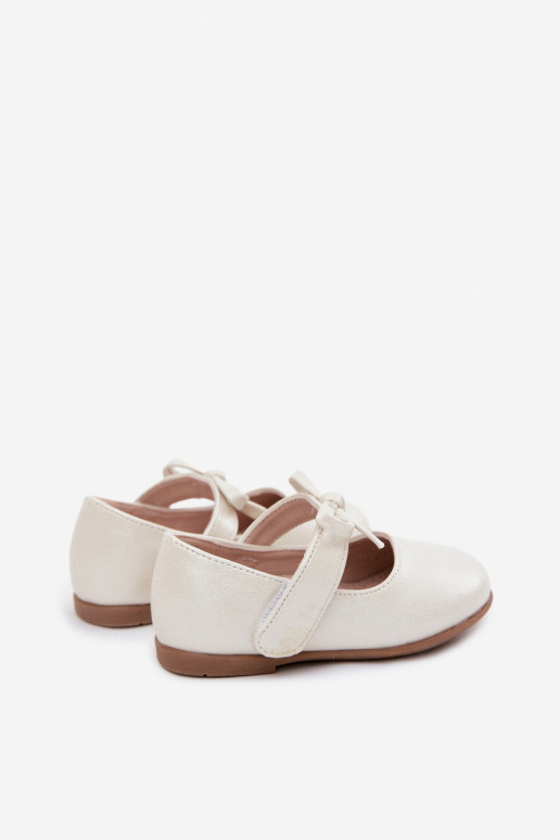 Ballerine per bambini con chiusure adesive e fiocchi color avorio Drippy