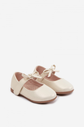 Ballerine per bambini con chiusure adesive e fiocchi color sabbia Drippy