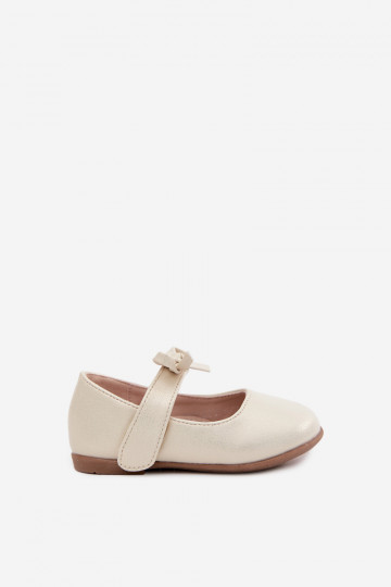 Ballerine per bambini con chiusure adesive e fiocchi color sabbia Drippy 2
