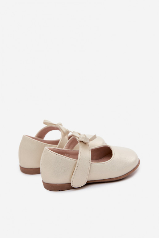 Ballerine per bambini con chiusure adesive e fiocchi color sabbia Drippy