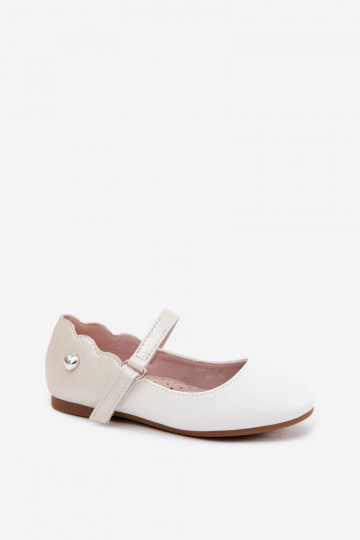 Ballerine per bambini con cinturini e chiusure adesive con cuori bianche Mossy