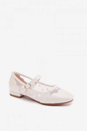 Ballerine lucide per bambini con rete e cuori bianchi Binky
