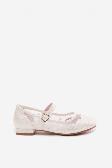 Ballerine lucide per bambini con rete e cuori bianchi Binky 2