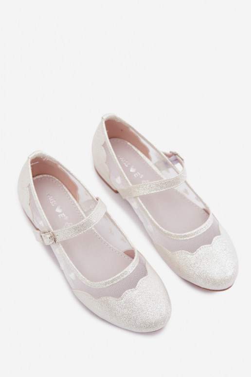 Ballerine lucide per bambini con rete e cuori bianchi Binky