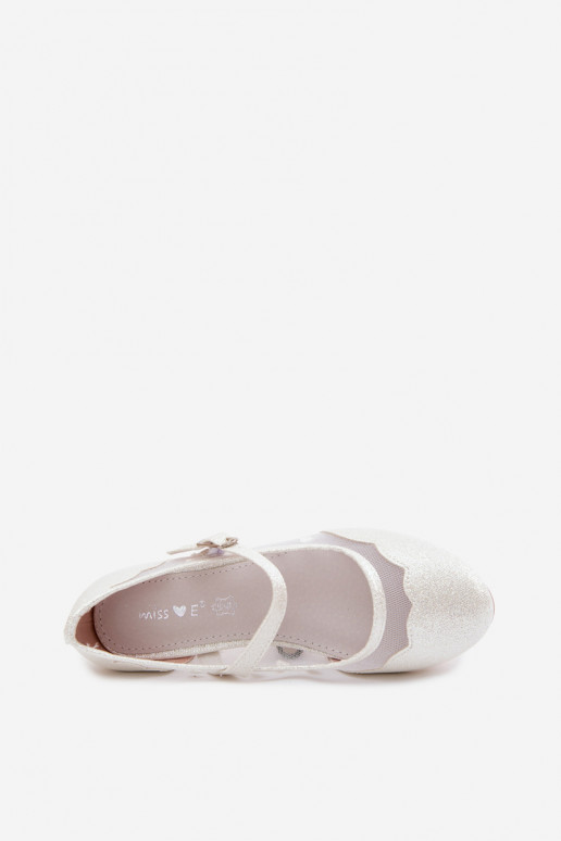 Ballerine lucide per bambini con rete e cuori bianchi Binky