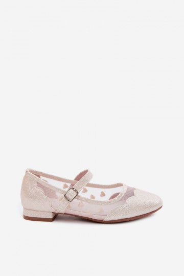 Ballerine lucide per bambini con rete e cuori color sabbia Binky 2
