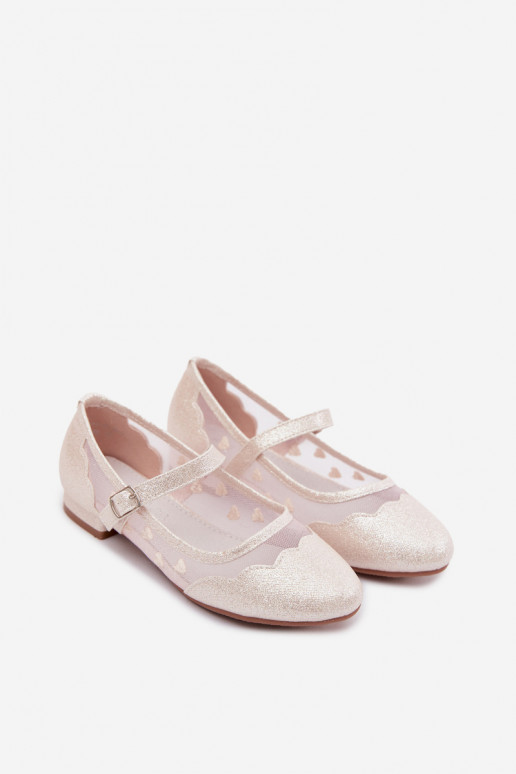 Ballerine lucenti Dla DzieAczynek griglia con i cuori beige Binky