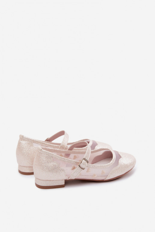 Ballerine lucide per bambini con rete e cuori color sabbia Binky