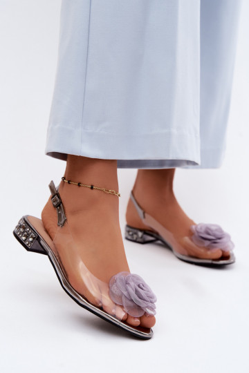 Sandali trasparenti da donna con rosa D&A MR61-9003 grigio 2