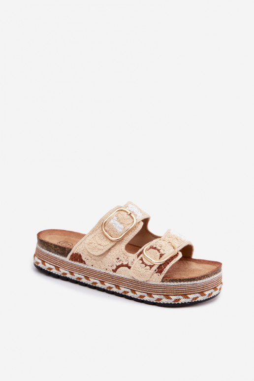 SzydełkoAe Pantofole con una piattaforma con fibbie beige Glimma
