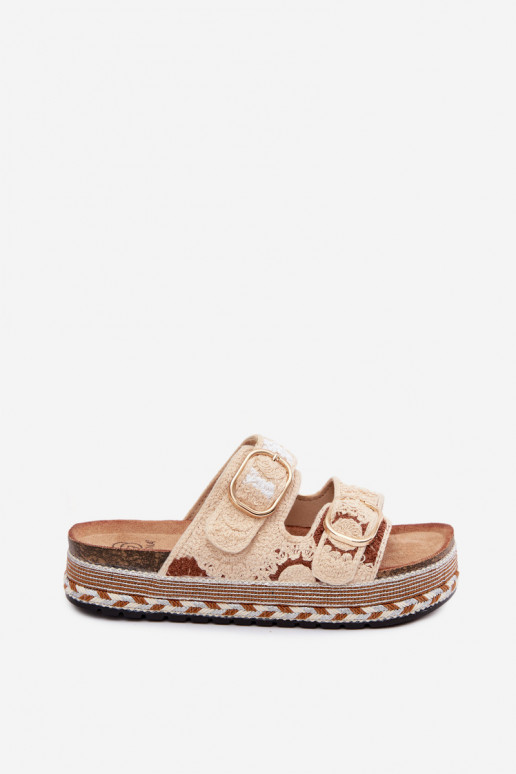 SzydełkoAe Pantofole con una piattaforma con fibbie beige Glimma