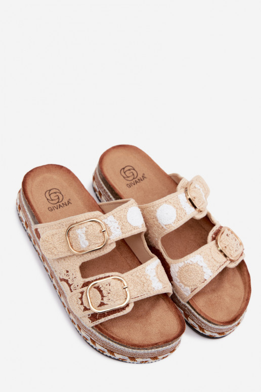 SzydełkoAe Pantofole con una piattaforma con fibbie beige Glimma