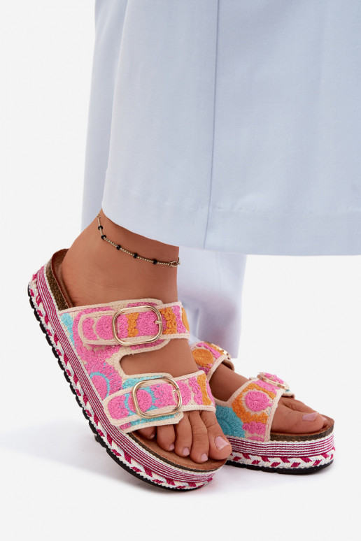 SzydełkoAe Pantofole con una piattaforma con fibbie colore rosa Glimma