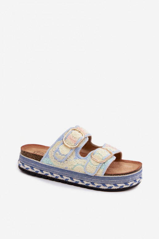 SzydełkoAe Pantofole con una piattaforma con fibbie colore blu Glimma