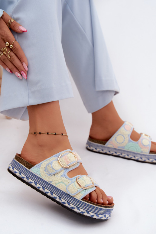 SzydełkoAe Pantofole con una piattaforma con fibbie colore blu Glimma