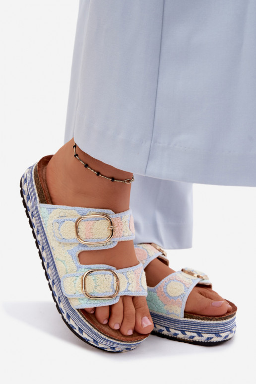 SzydełkoAe Pantofole con una piattaforma con fibbie colore blu Glimma