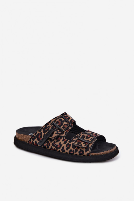 Pantofole da donna con fibbie con una piattaforma D.Franklin DFSH407011 con motivi di pelliccia di leopardo