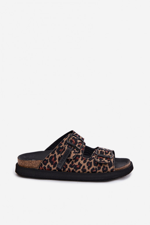 Pantofole da donna con fibbie con una piattaforma D.Franklin DFSH407011 con motivi di pelliccia di leopardo