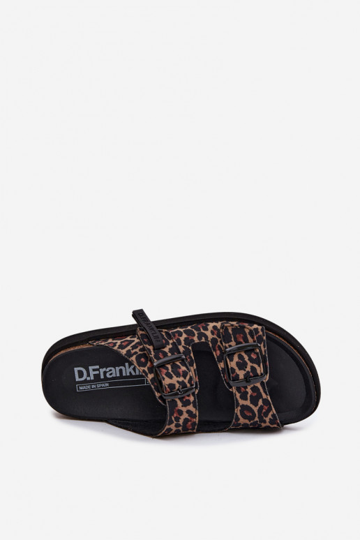 Pantofole da donna con fibbie con una piattaforma D.Franklin DFSH407011 con motivi di pelliccia di leopardo