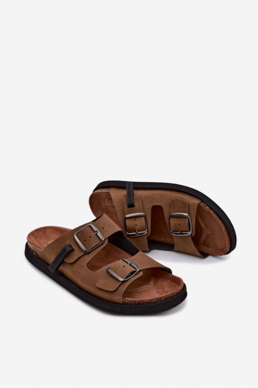 Pantofole in pelle per uomo con fibbie D.Franklin DFSH407017 colore marrone