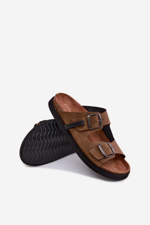 Pantofole in pelle per uomo con fibbie D.Franklin DFSH407017 colore marrone