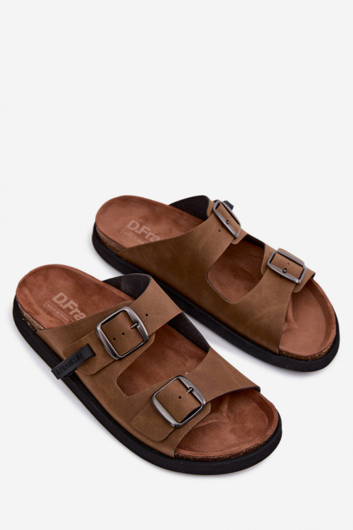 Pantofole in pelle da uomo con fibbie D.Franklin DFSH407017 marrone