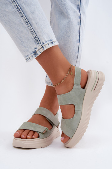 Sandali con piattaforma da donna in ecopelle scamosciata verde Peria 2