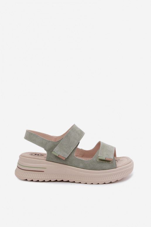 Pelle Sandali da donna in camoscio con una piattaforma colore verde Peria