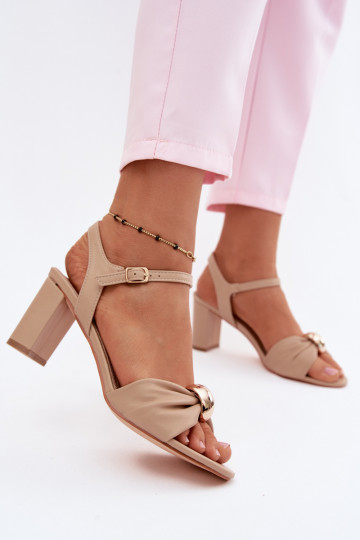 Sandali da donna in ecopelle con tacco color sabbia Spella