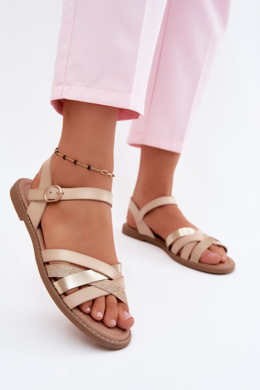 Sandali bassi da donnacon lucentezzaoAym Strisceem beige Haden