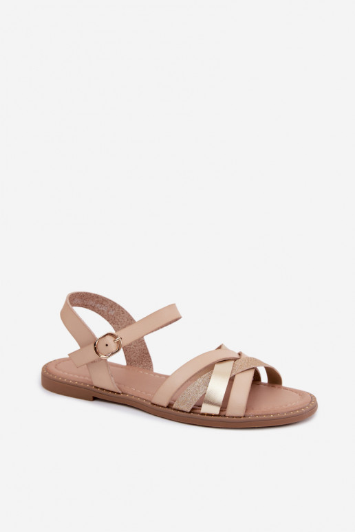 Sandali bassi da donnacon lucentezzaoAym Strisceem beige Haden
