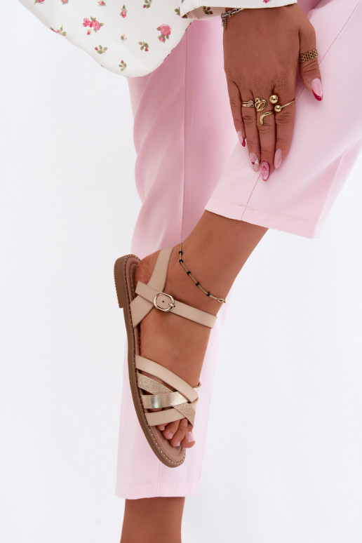 Sandali bassi da donnacon lucentezzaoAym Strisceem beige Haden