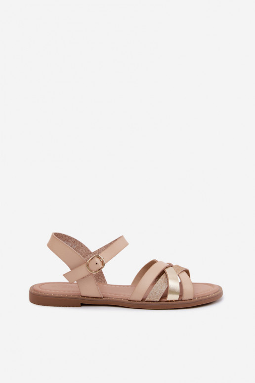 Sandali bassi da donnacon lucentezzaoAym Strisceem beige Haden
