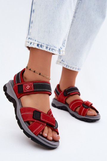 Pelle Sandali da donna in camoscio con chiusure adesive colore rosso Blingy 2