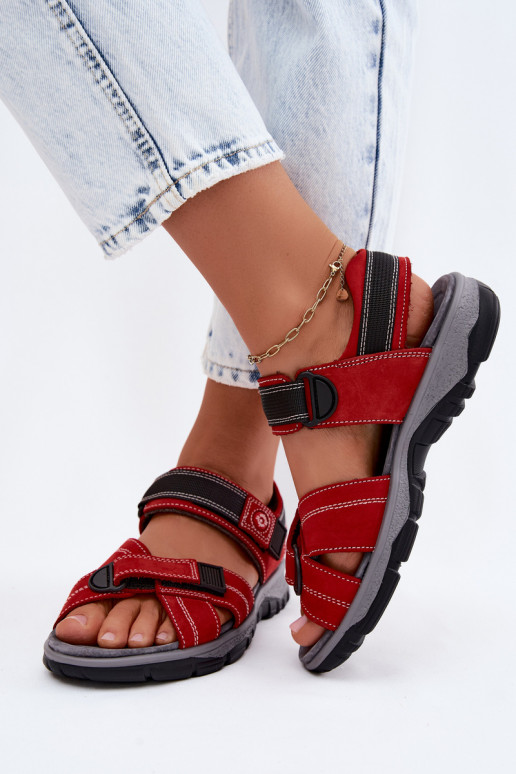 Pelle Sandali da donna in camoscio con chiusure adesive colore rosso Blingy