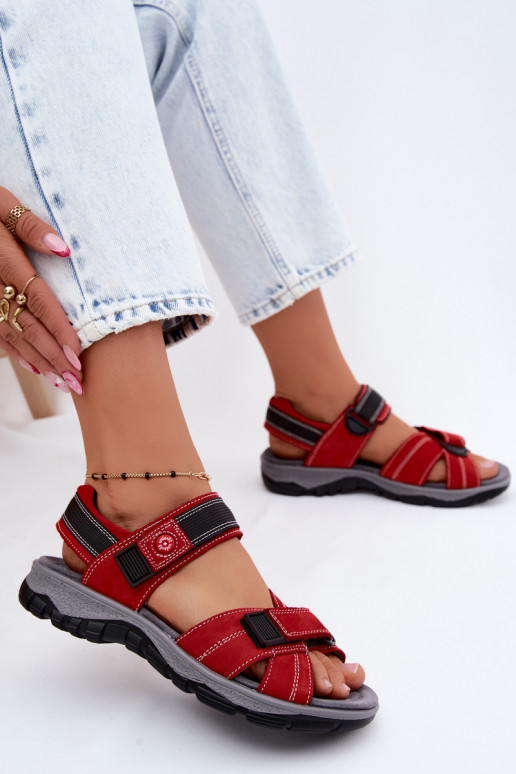 Pelle Sandali da donna in camoscio con chiusure adesive colore rosso Blingy