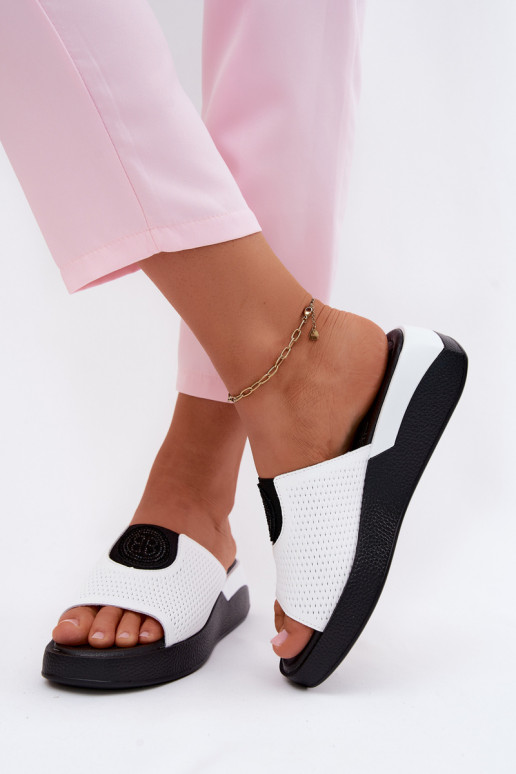 Pantofole in pelle Femminile Abilitato coturnoie Colore bianco Fablee