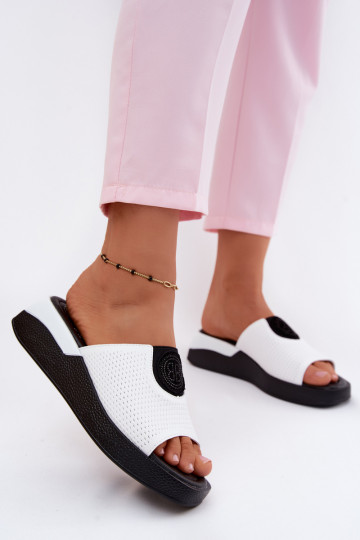 Pantofole in pelle Femminile Abilitato coturnoie Colore bianco Fablee 2