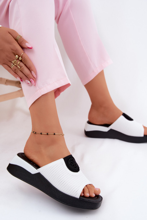Pantofole in pelle Femminile Abilitato coturnoie Colore bianco Fablee