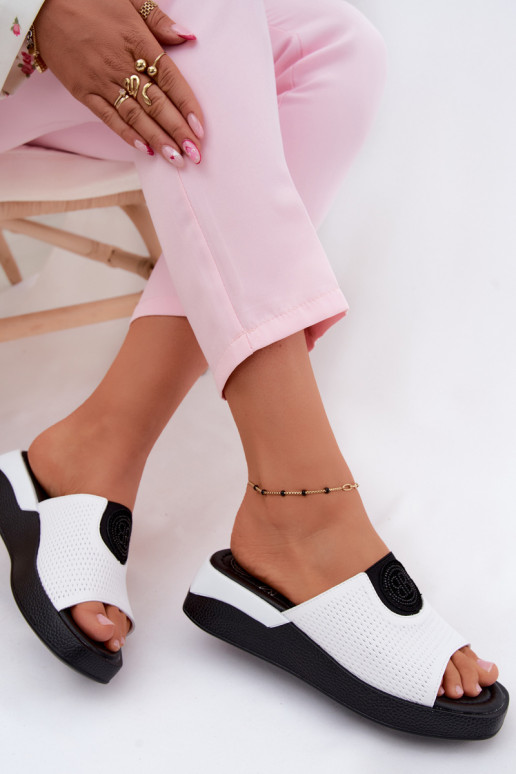 Pantofole in pelle Femminile Abilitato coturnoie Colore bianco Fablee