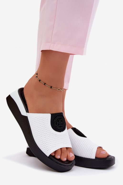 Pantofole in pelle Femminile Abilitato coturnoie Colore bianco Fablee