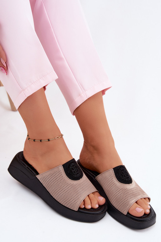 Pelle Pantofole da donna in pelle scamosciata Abilitato coturnoie beige Fablee