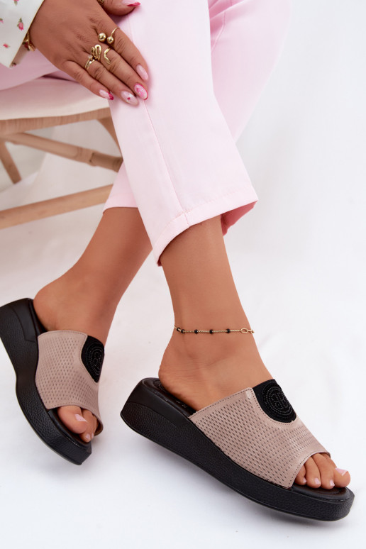 Pelle Pantofole da donna in pelle scamosciata Abilitato coturnoie beige Fablee